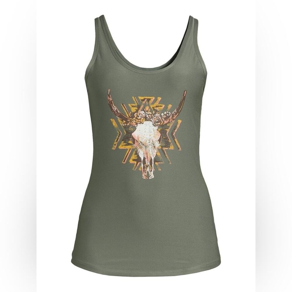 No Boundaries green brown bull steer skull tank top shirt top size XS